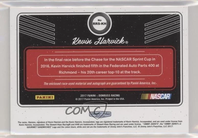 2017 Panini Donruss NASCAR Rubber Relics Signatures /99 Kevin Harvick Auto - Image 2 of 2