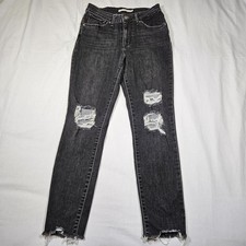 Levi  s 721 High Rise Skinny Jeans Size 27 Black Denim Distressed Raw Hem