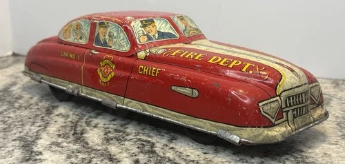 Marx 1948 Tin Fire Chief Car  Friction 11 Inches Long