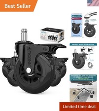 Set of 5 Universal Caster Wheels for Office Chairs - 3 Inch, Black with Brake