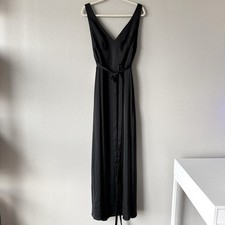 Barbie Azazie VNeck Empire Dropwaist Satin Dress Size 18 Black NWT Bridesmaid