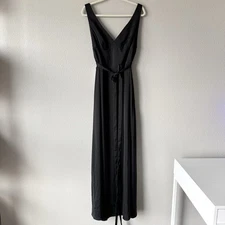 Barbie Azazie VNeck Empire Dropwaist Satin Dress Size 18 Black NWT Bridesmaid