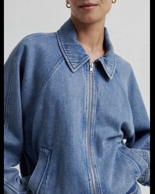 Light Blue Denim Zip-Front bomber jacket