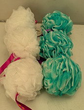 6 Pack Bath Pouf Loofah Body Exfoliating Shower Scrubber Wash Sponge White Green