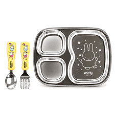 Miffy Kids Stainless Steel 3-Compartment Tray Spoon Fork Set