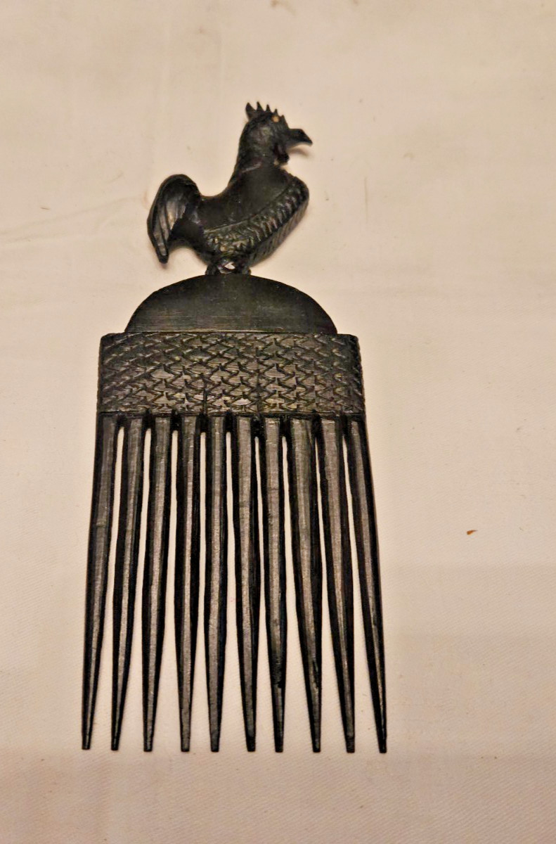 Vintage African Baule Natural Wood Comb Pick Hand Carved ~ 7 1/2