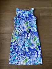 Chaps Vibrant Blue And Green Floral Print Dress-Size 8