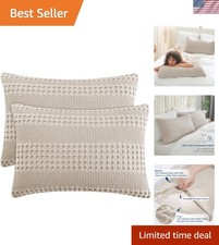 Stylish 100 Cotton Waffle Weave Pillow Covers in Oatmeal   2 Pack Standard Size