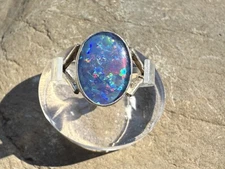 Black Opal Oval 925 Sterling Silver Ring size 7