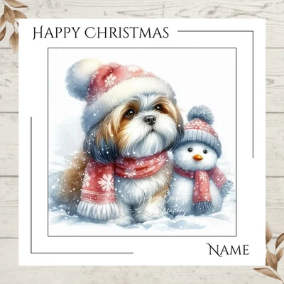 PAIGE BECKETT'S SENTIMENTAL CREATIONS Personalised SHIH TZU CHRISTMAS Greetings Card ANY NAME/NAMES