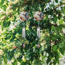 2-PC Gift Set 21" Long Hummingbird Silhouette Scene Wind Chime Garden Decor
