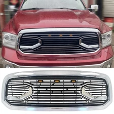 Chrome Front Grille Big Horn Fit For 2013-2018 Dodge Ram 1500 With Led Lights