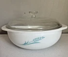 Vintage Pyrex 1.5 QT Turquoise Blue Wheat 023 Round Casserole Dish w/ Lid