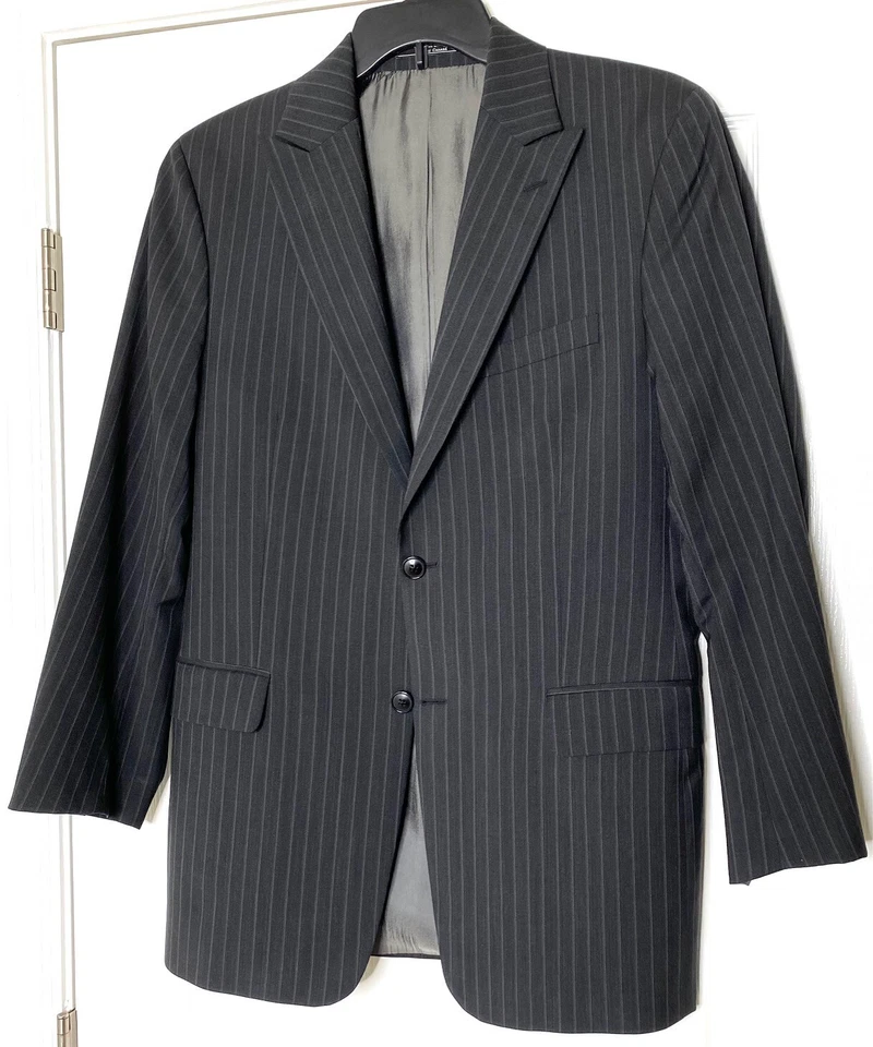 THEORY Black Gray Pin-Stripe Wool Slim Fit Vented Blazer Suit Coat Jacket 40 R - Image 4 of 4