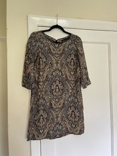 Zara Woman Black Shift Dress Paisley Print 3/4 Sleeve Silky Fabric Size S