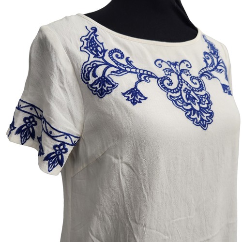 Lulus Tale to Tell Blue and Ivory Embroidered Shift Dress Small Short Sleeve - Picture 6 of 9