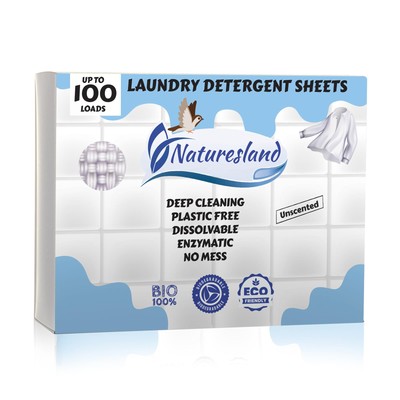 Premium Laundry Detergent Sheets Unscented - 100 Load Eco-Friendly Laundry St...