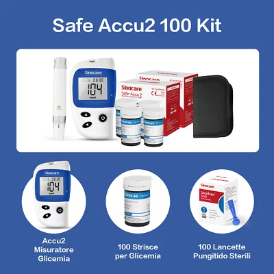 Sinocare Safe ACCU2 Glucometro Misuratore di glucosio con 100 striscia reattiva