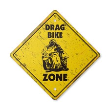 Drag Bike Vintage Crossing Sign Xing Plastic Rustic stip tires wheelie bar track