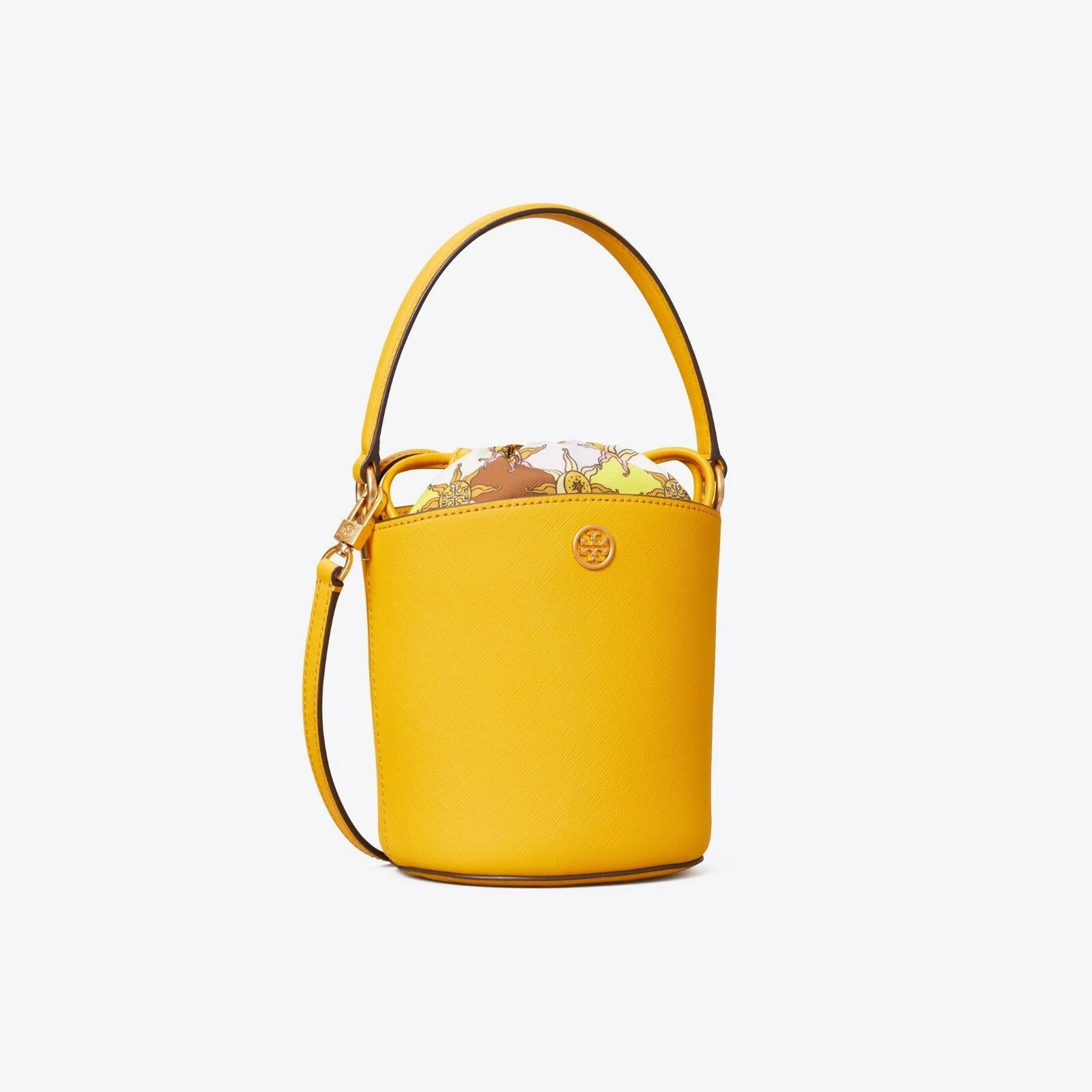 Mini borsa a secchio nuova con etichette Tory Burch 75591 Robinson stemma d'oro al dettaglio $328