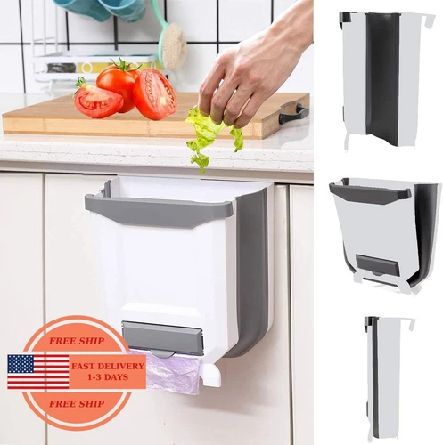 Bote de basura colgante para cocina, bote de basura plegable de 2,4 galones