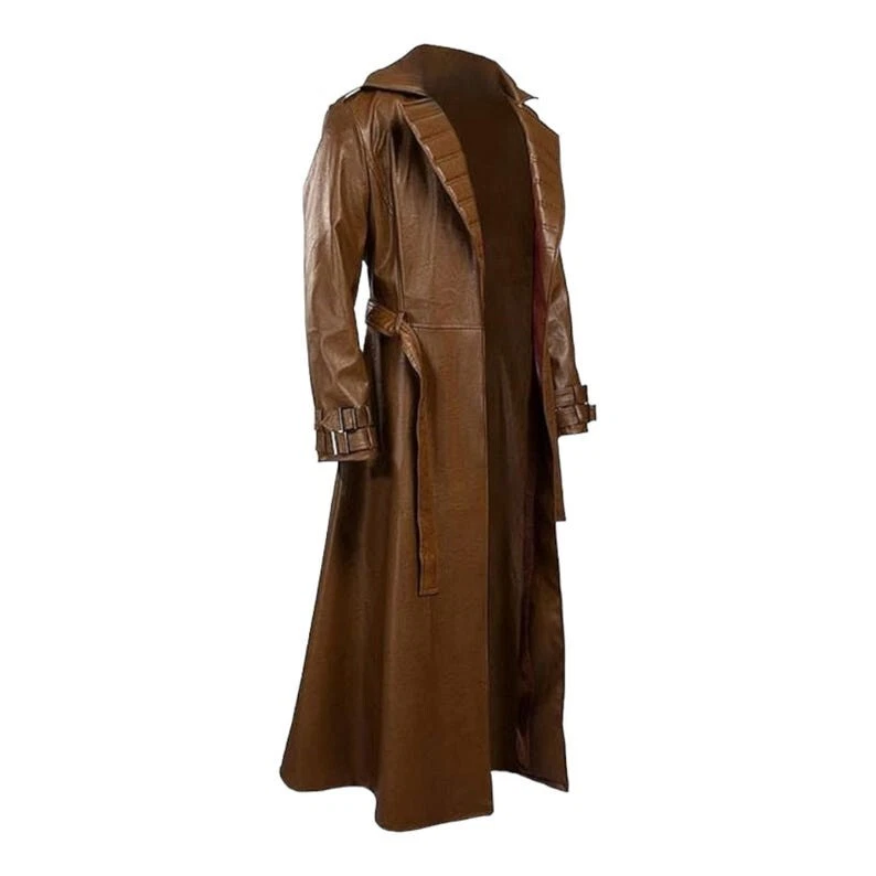 Brown X-Men Gambit Faux Leather Cosplay Coat, Halloween Hero Costume Trench Coat - Image 2 of 4