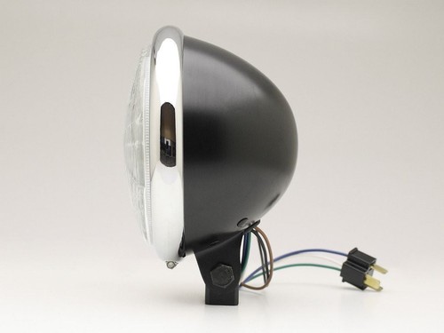 Headlight 5.75" ECE Bottom Mount Black/Chrome Rim - Custom Cafe Bobber Chopper - Picture 4 of 8
