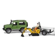Bruder Toys Land Rover Defender with JCB Micro Excavator & Trailer