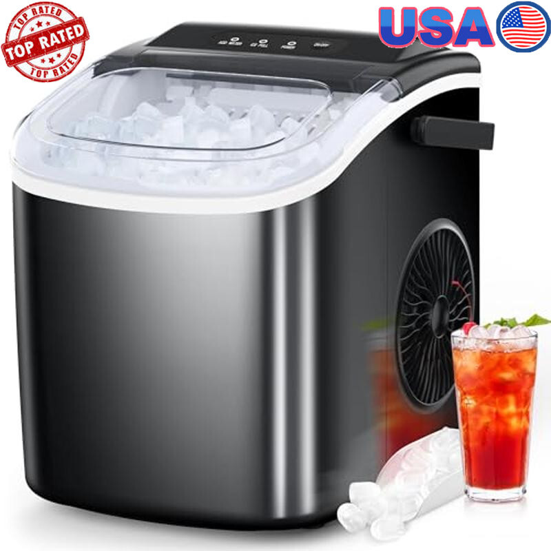 Portable Ice Maker with Self-Cleaning 26.5lbs Daily 9 Bullet Cubes in 6 Mins Fast Cooling Compact Machine-image