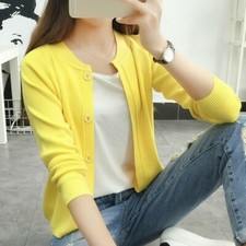 Women Cardigan Knitted Coat Sweater Jumper Jacket V Neck Outwear Top Button Pink