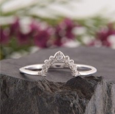 Dainty Silver Curved Ring with Cubic Zirconia size 6.5