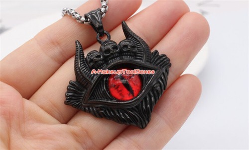Mens Stainless Steel Gothic Biker Punk Goat Horns Evil Eye Skull Pendant J671 - Picture 5 of 35