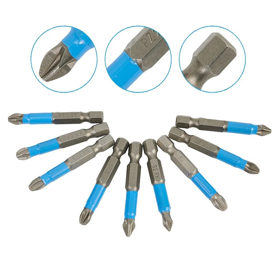 12 Pcs Magnetic Non-slip Screwdriver Bit Set 50mm Length PH1 2 3 PZ1 2 3 - Image 3 of 4