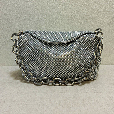 Olga Berg Skylar Ball Mesh Shoulder Bag w/ Detachable Chain Strap Silver