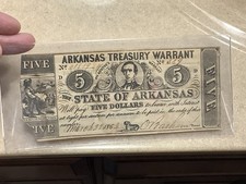 1862 $5 Arkansas Treasury Warrant*Grand PA&rsquo;s Collection* #339 Nice1, Original