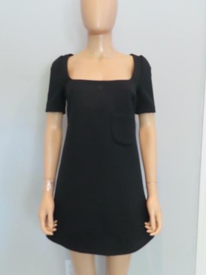 NWT COURREGES Black Crepe Scoop Neck Mini Dress Size F 36/US 4