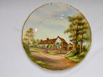 1929 Royal Worcester Cabinet Plate Cottage Series Townsend  MARY ARDENS HOUSE
