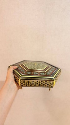 Handcrafted Persian Khatam Inlay Wooden Box   Hexagonal Jewelry & Keepsake Box