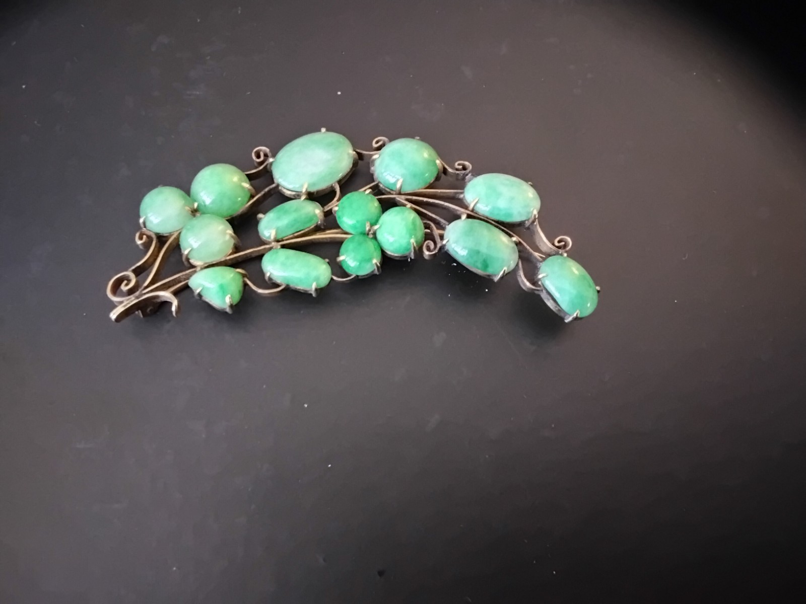 Art Deco Jade Jadeite Broach Pendant On 14k Gold