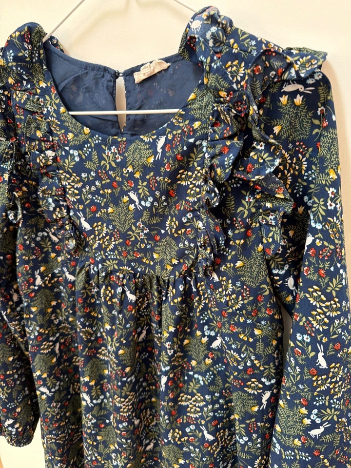 Hayden Girls Navy Floral Long-Sleeve Ruffle Dress Polyester XL - Image 2 of 4