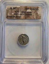 c.58 BC AR-Drachm ICG - Genuine INDO-SCYTHIANS Azes I/II, Silver