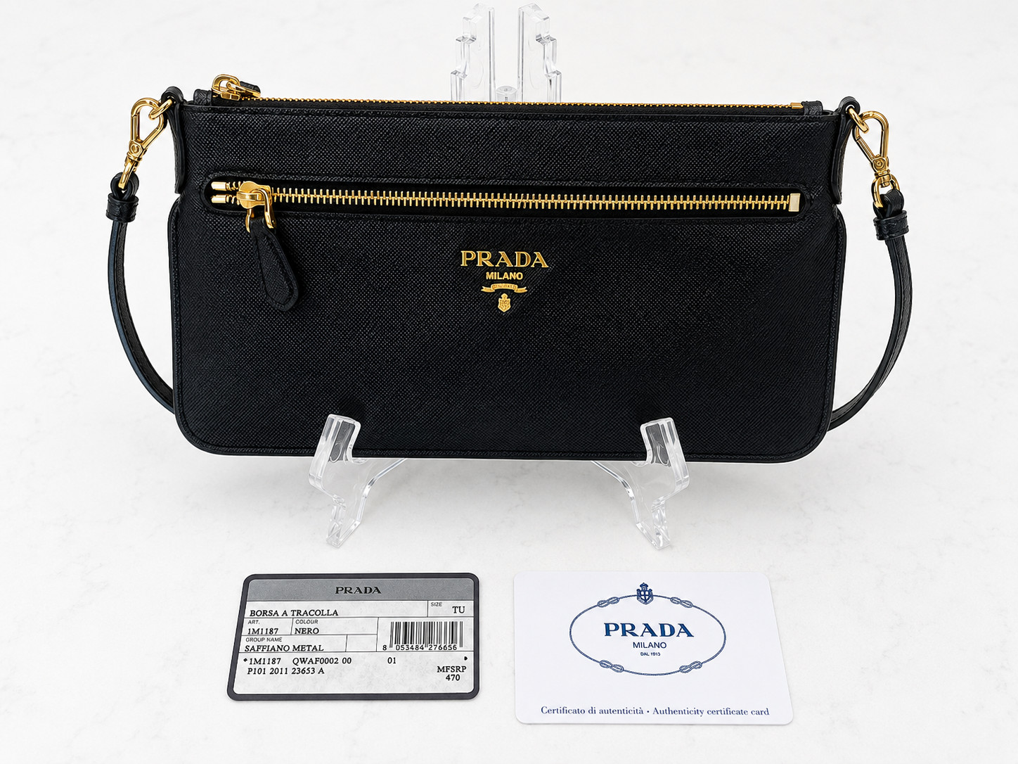 Authentic Prada Saffiano Leather Crossbody Bag Black 1M1187 Never Carried
