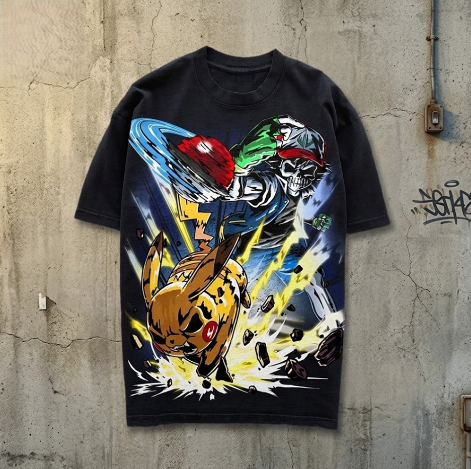 HOT! Warren Lotas Pokemon Grunge Skeleton Ash And Pikachu Shirt