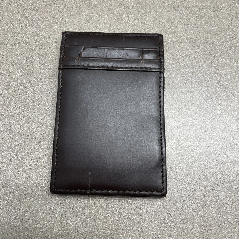 J. Cartera elástica mágica delgada de cuero marrón CREW para hombre bolsillo frontal minimalista Foto 4 de 4