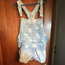 No Boundaries XXL (19) Blue Denim Floral Overall Romper Pockets
