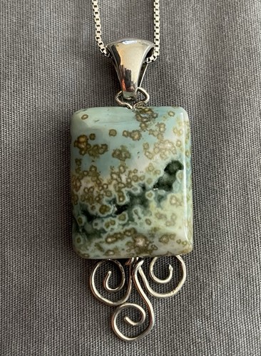 Vintage Sterling Silver Stone Necklace With Sterling Chain - Picture 1 of 5