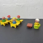 VTG Fisher Price Little People Teacher Students Desks Chair 11 piece LOT Vintage