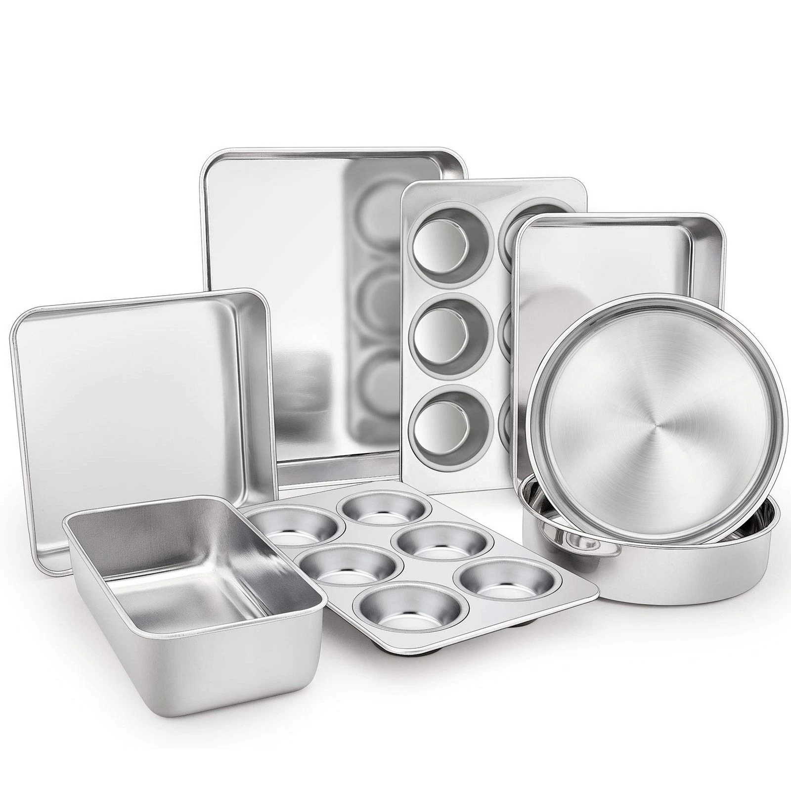 Stainless Steel Bakeware Set of 8, Baking Roasting Toaster Oven Pans, Lasagna...