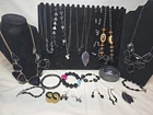 Vtg Now Black Mixed Bulk Costume Jewelry Lot Necklace Bracelet Earrings #1018