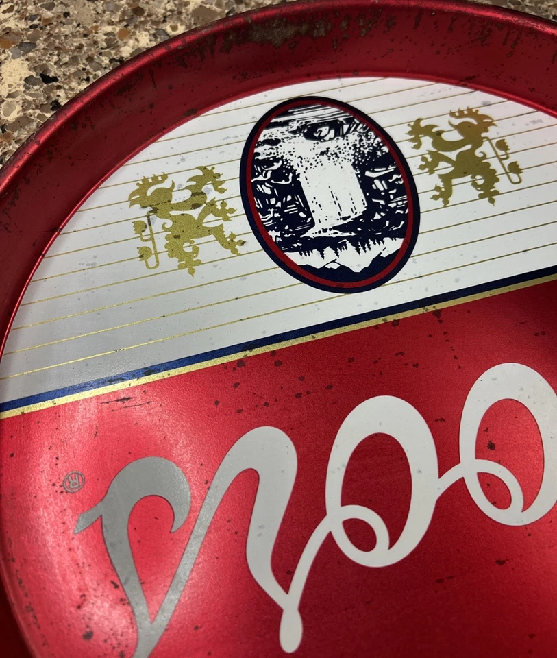 Vintage 1988 COORS BEER 13" Red Round Metal Serving Bar Tray / Made in USA  - Image 4 of 4